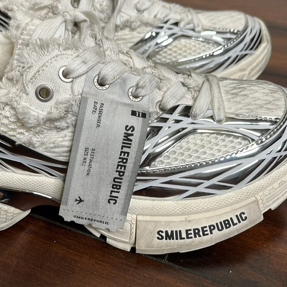 SMILEREPUBLIC Skyline Silver Mesh Chunky Sneakers Dirty size EU 40 US Women 9.5 - Picture 5 of 16